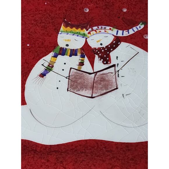 2 Snowmates Square Dinner & Salad Plates Red Snowman Christmas Holidays Sakura - Picture 9 of 10